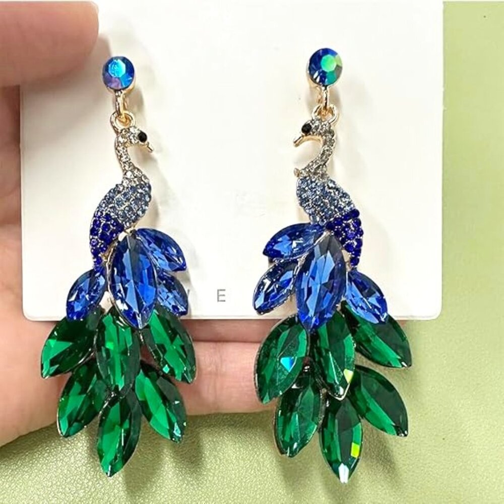 Peacock Dangle Stud  Crystal Earrings